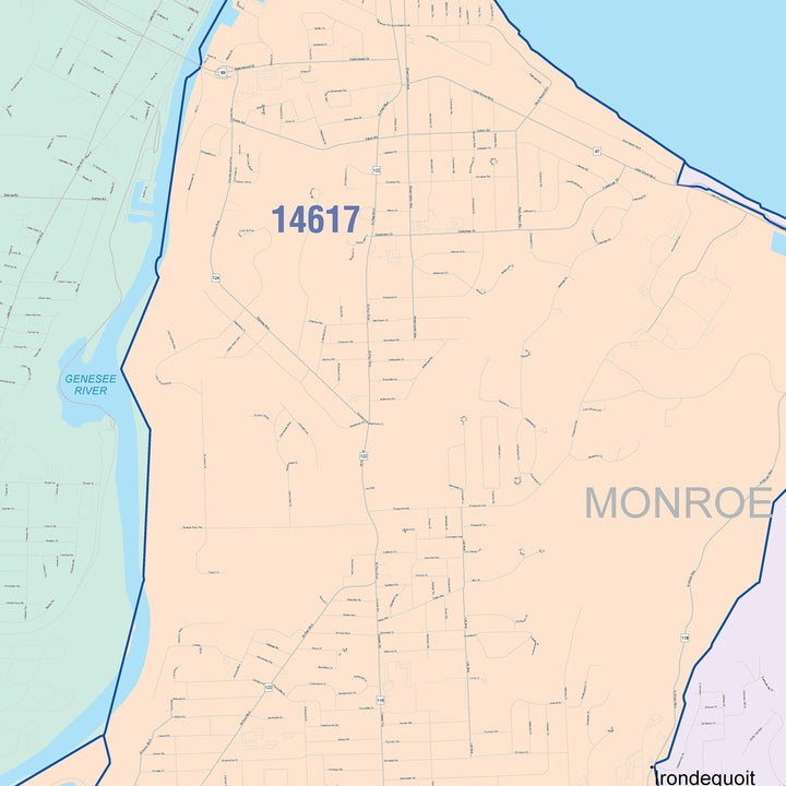 Color Cast Zip Code Style Wall Map of Irondequoit, NY