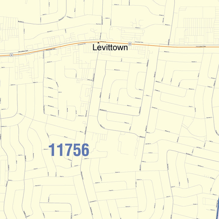 Color Cast Zip Code Style Wall Map of Levittown, NY