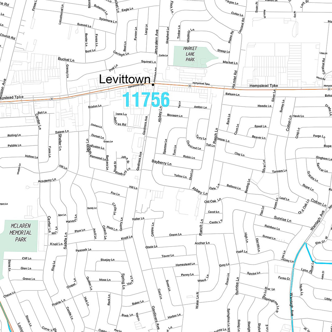 Premium Style Wall Map of Levittown, NY