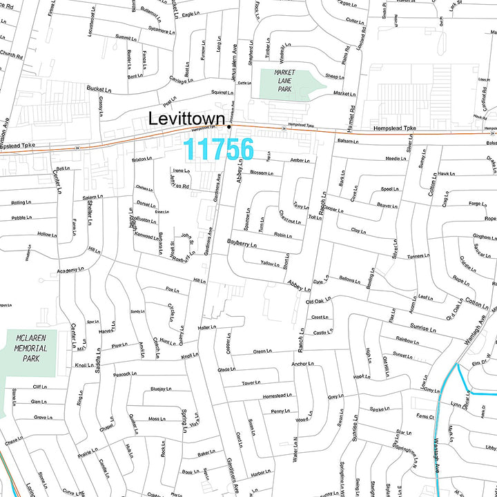 Premium Style Wall Map of Levittown, NY