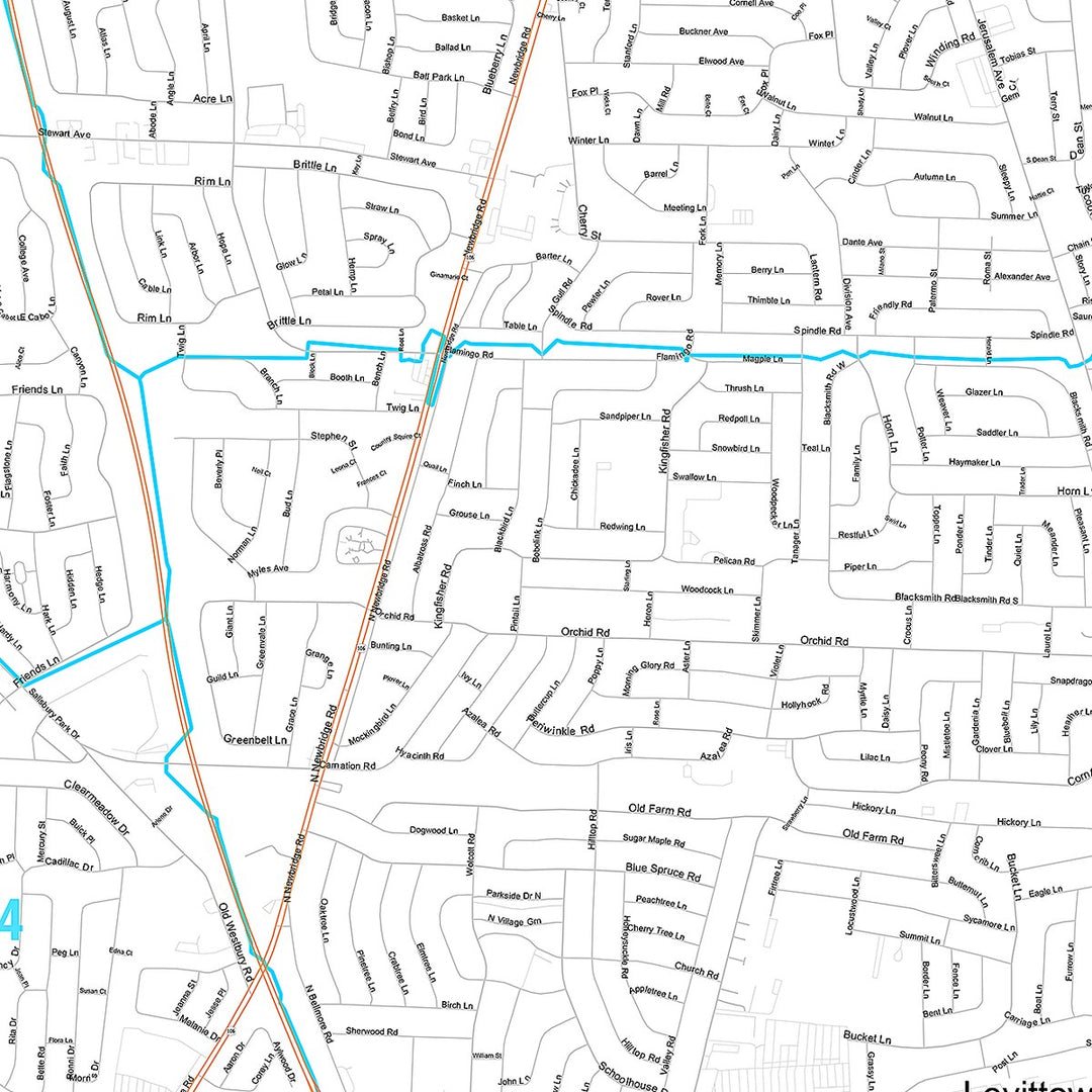 Premium Style Wall Map of Levittown, NY