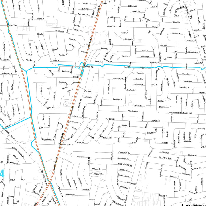 Premium Style Wall Map of Levittown, NY