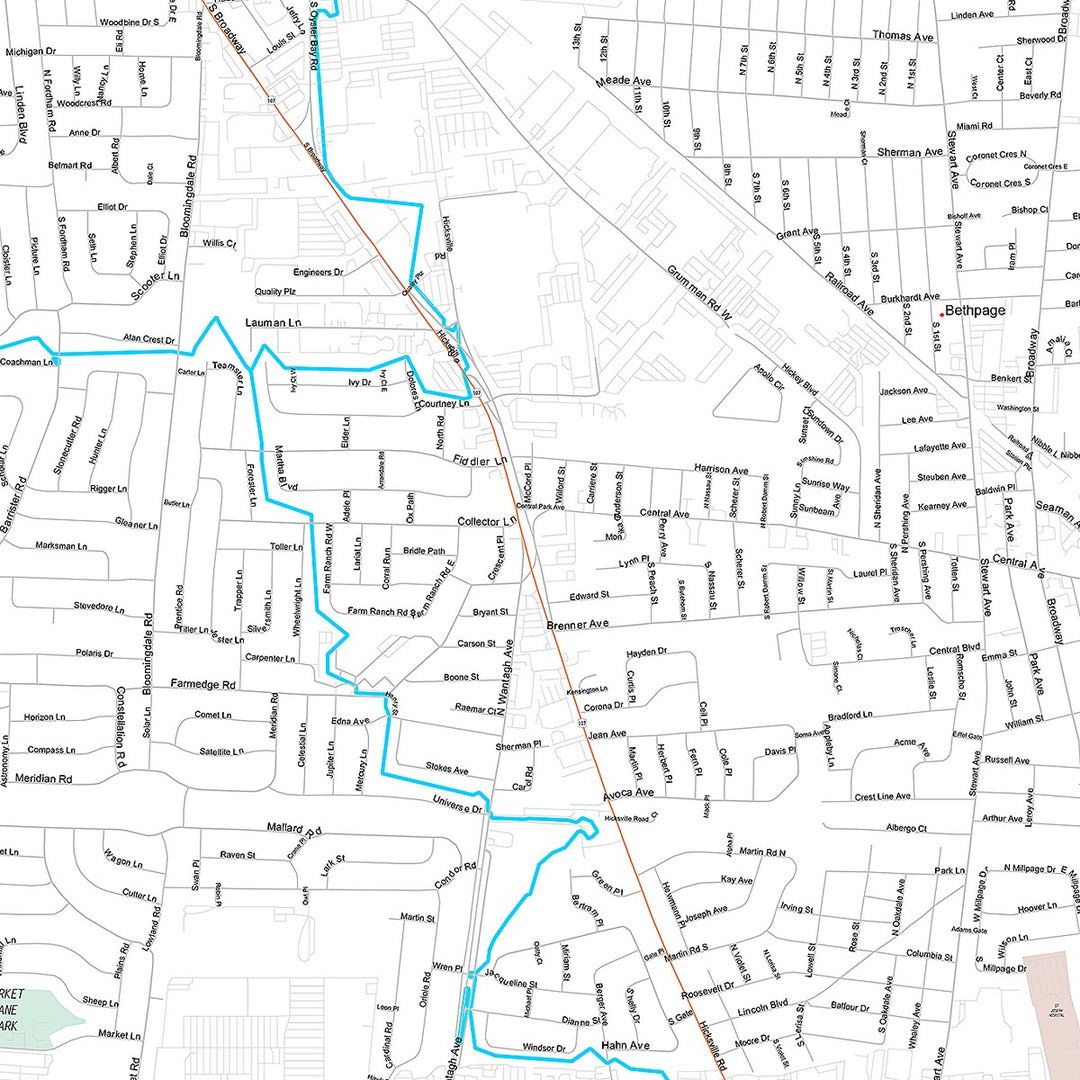 Premium Style Wall Map of Levittown, NY