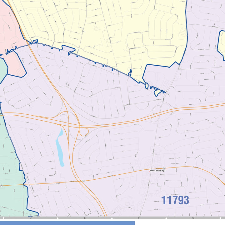 Color Cast Zip Code Style Wall Map of Levittown, NY