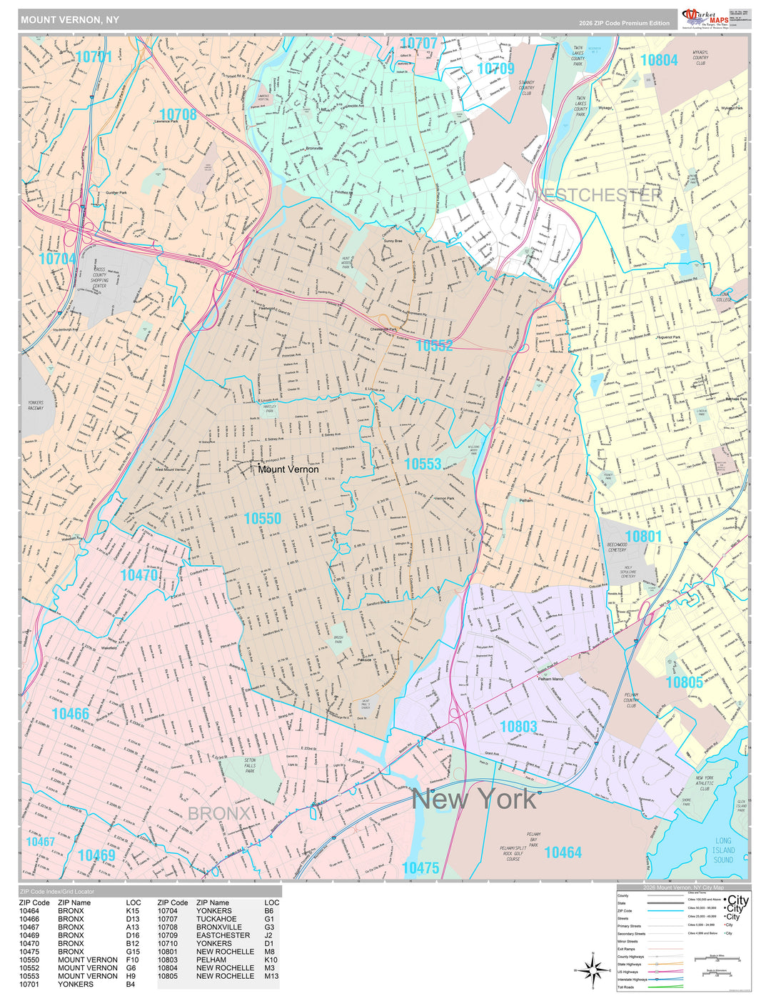 Premium Style Wall Map of Mount Vernon, NY