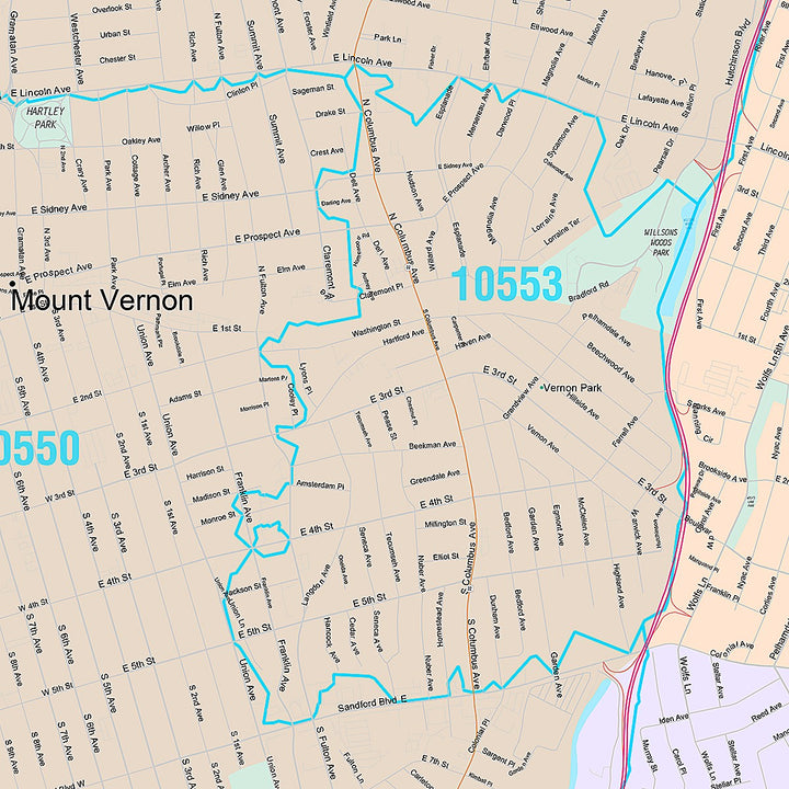 Premium Style Wall Map of Mount Vernon, NY