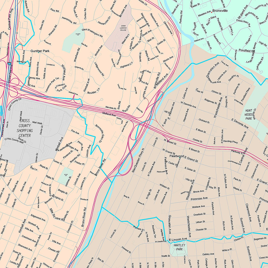 Premium Style Wall Map of Mount Vernon, NY