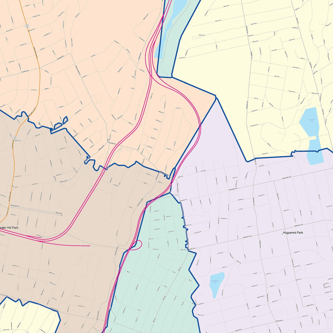 Color Cast Zip Code Style Wall Map of Mount Vernon, NY