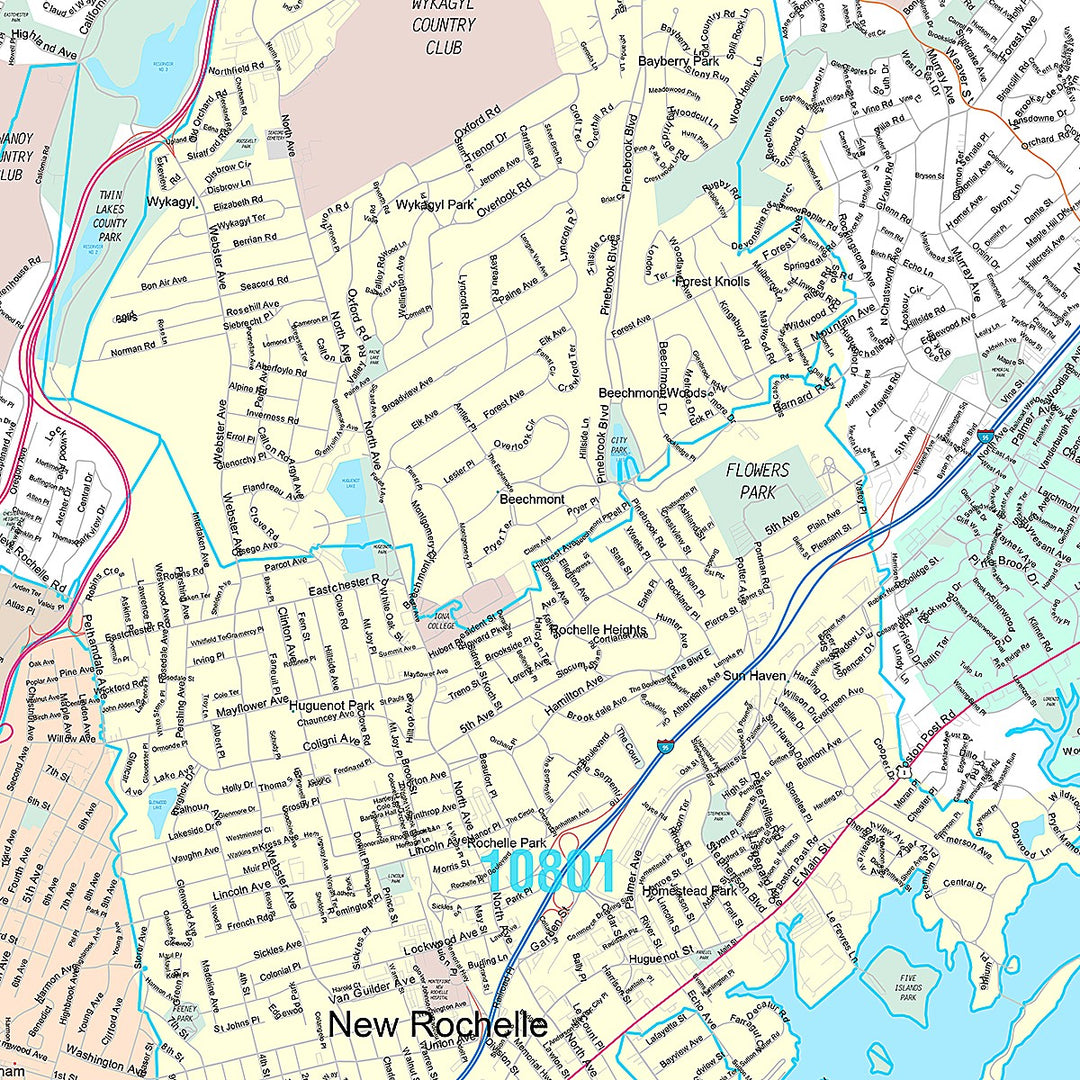 Premium Style Wall Map of New Rochelle, NY