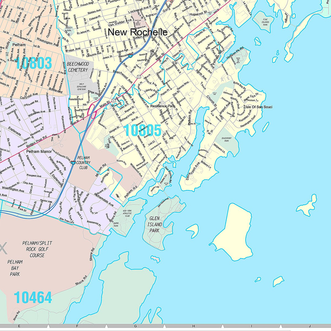 Premium Style Wall Map of New Rochelle, NY