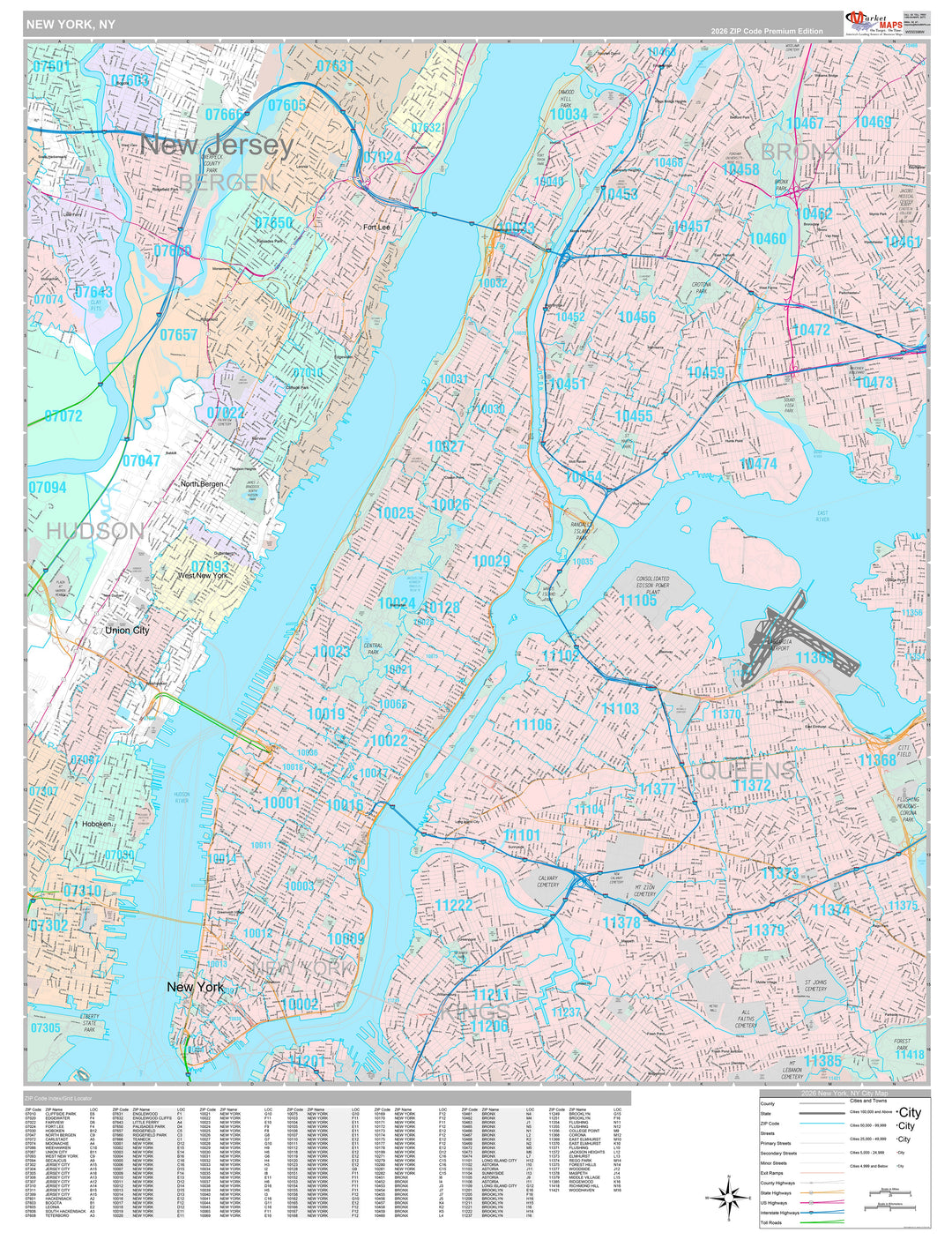 Premium Style Wall Map of New York NY