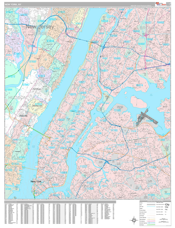 Premium Style Wall Map of New York NY