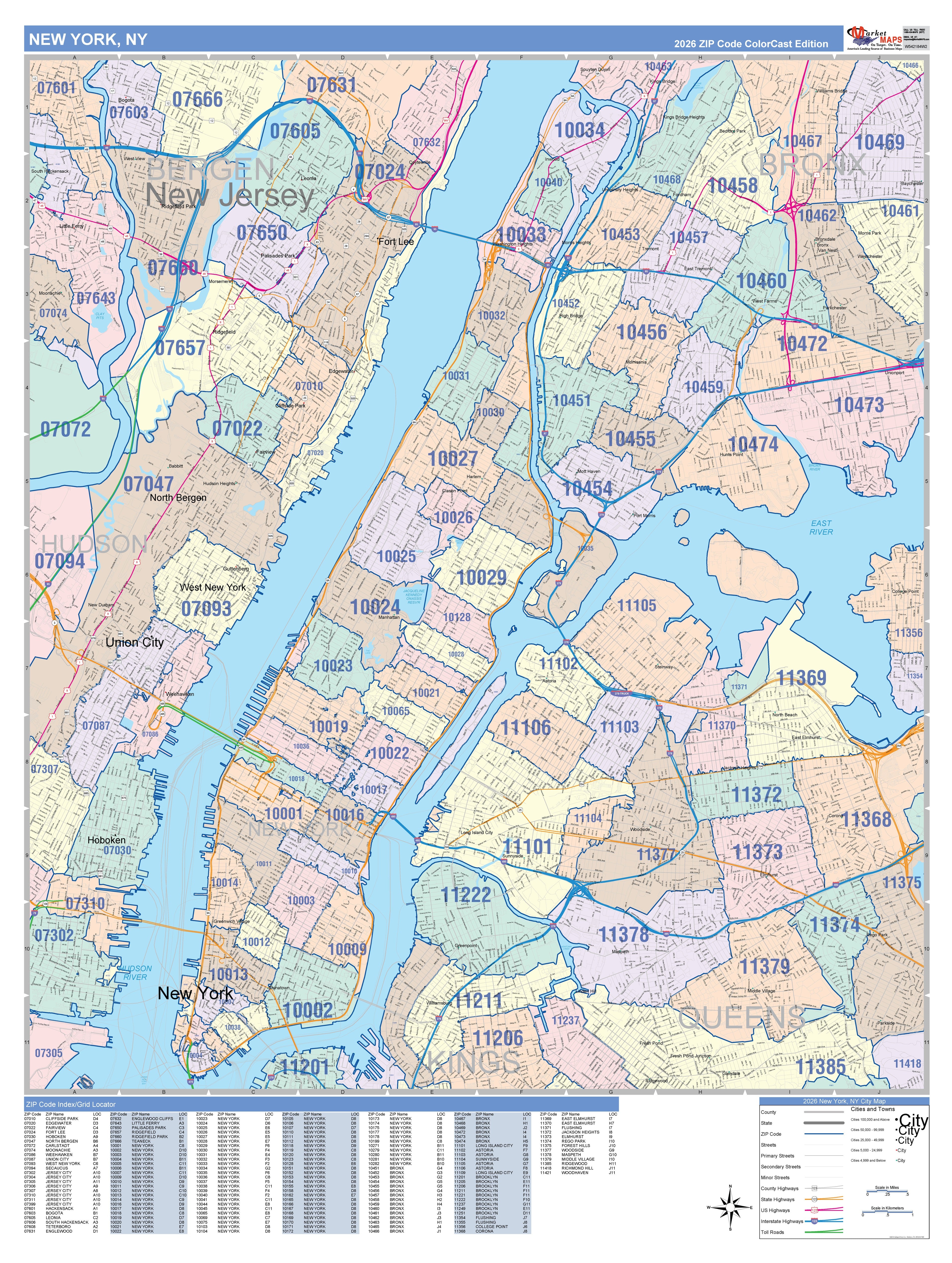 MR. IROC / Fainaly On The Map レコード Color Cast Zip Code Style Wall Map of New York, NY – American Map