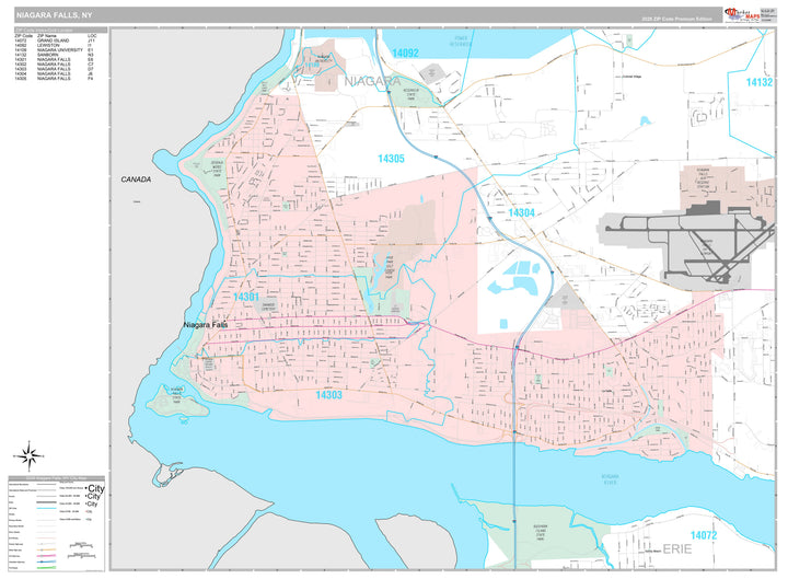 Premium Style Wall Map of Niagara Falls, NY