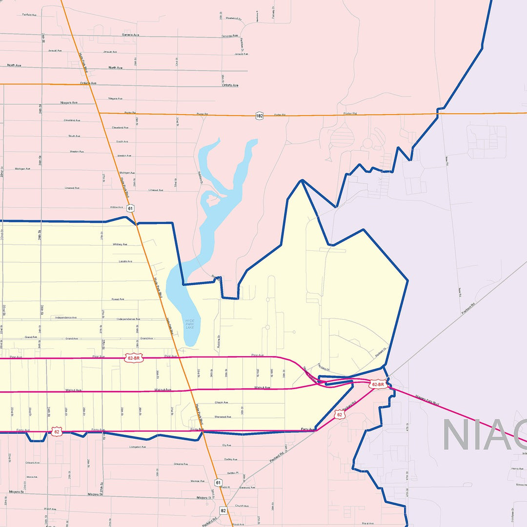 Color Cast Zip Code Style Wall Map of Niagara Falls, NY