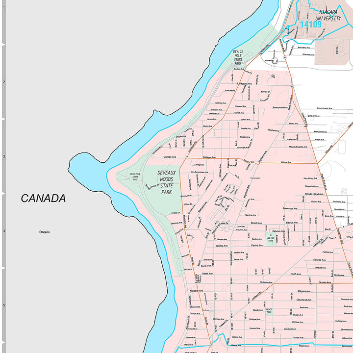 Premium Style Wall Map of Niagara Falls, NY
