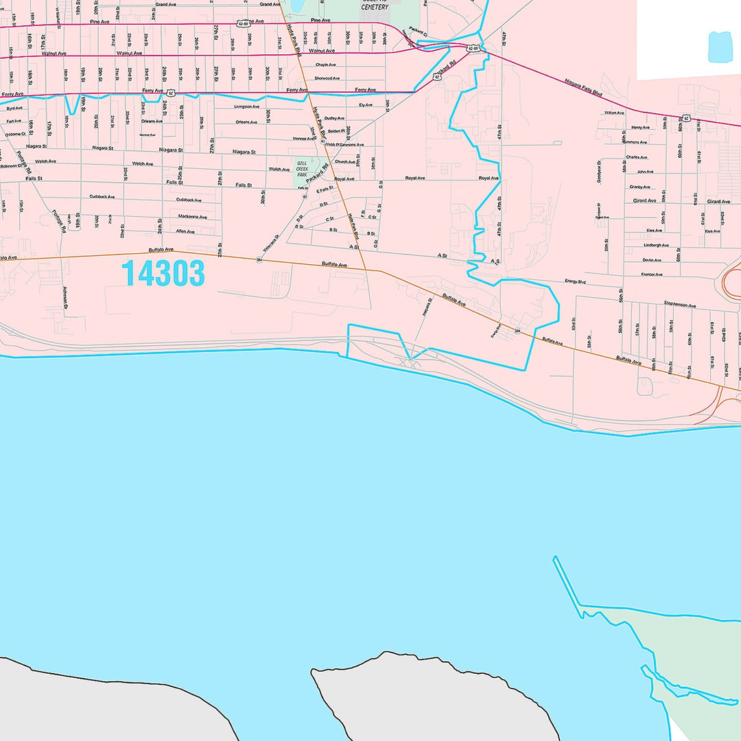 Premium Style Wall Map of Niagara Falls, NY