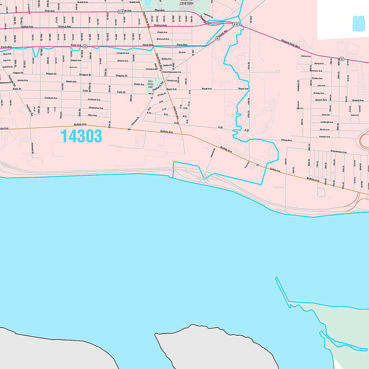 Premium Style Wall Map of Niagara Falls, NY