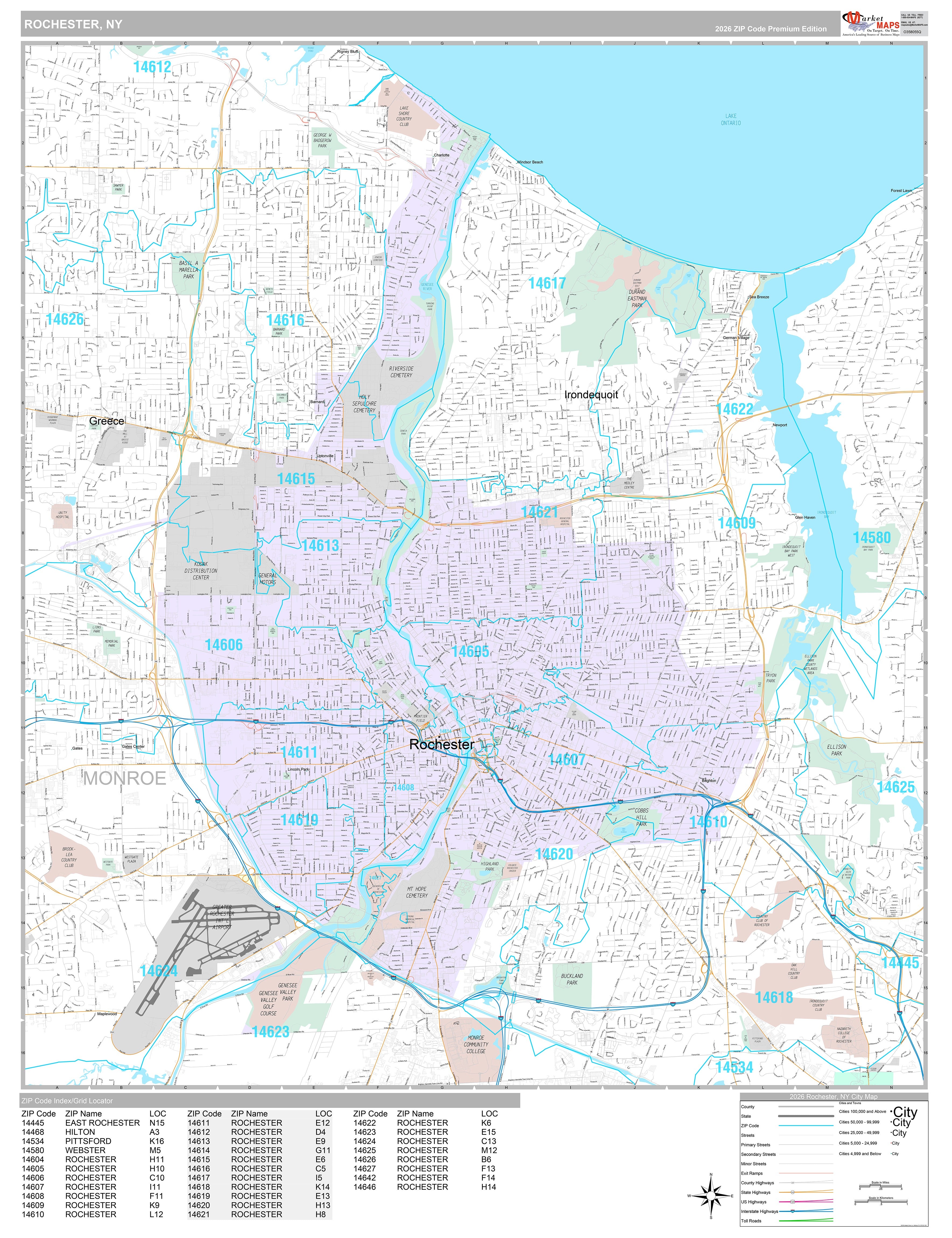 Compass Road Rochester Map Premium Style Wall Map of Rochester, NY – American Map Store