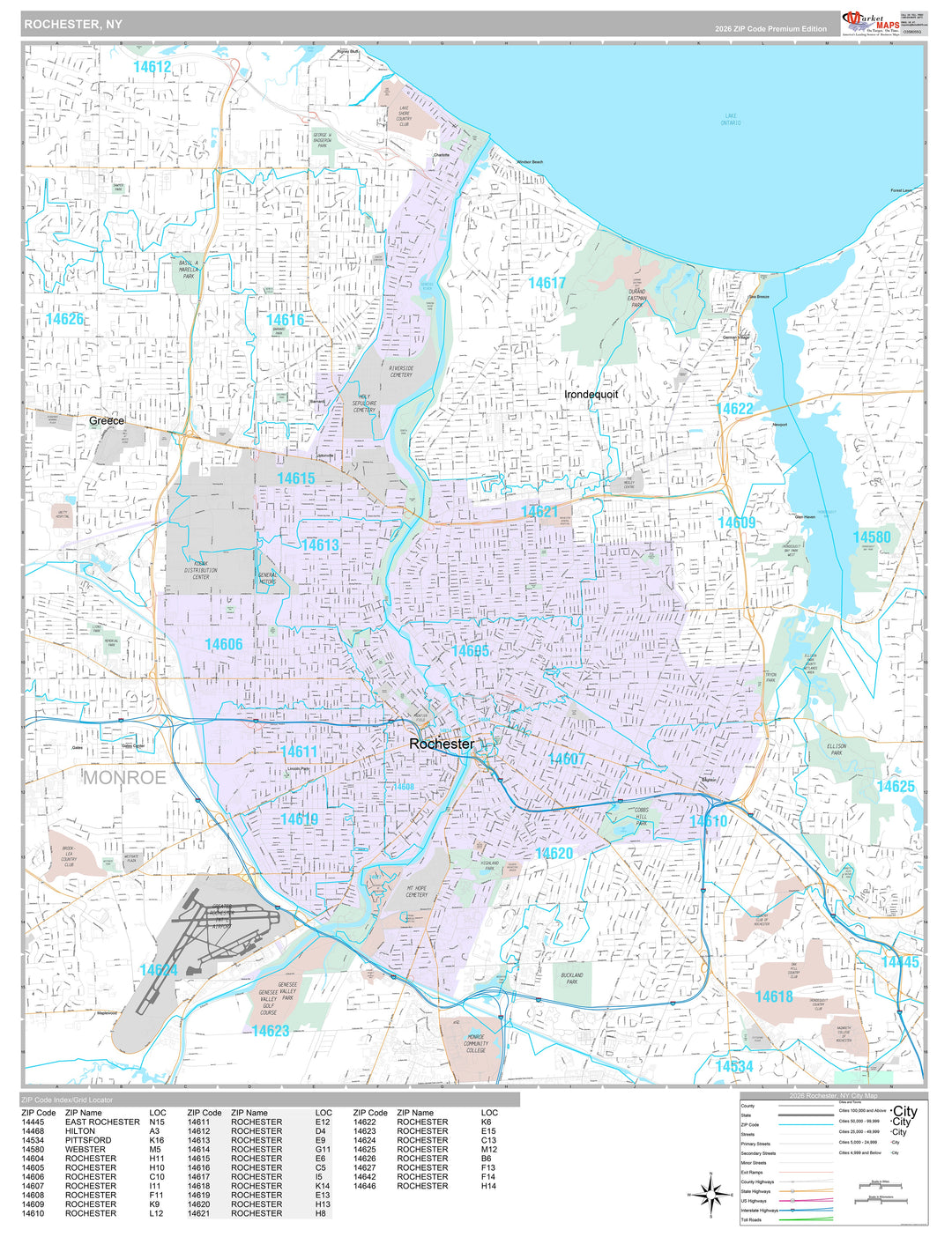 Premium Style Wall Map of Rochester NY