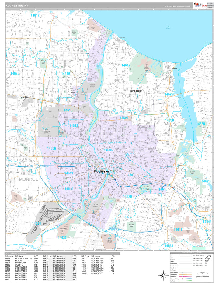 Premium Style Wall Map of Rochester NY