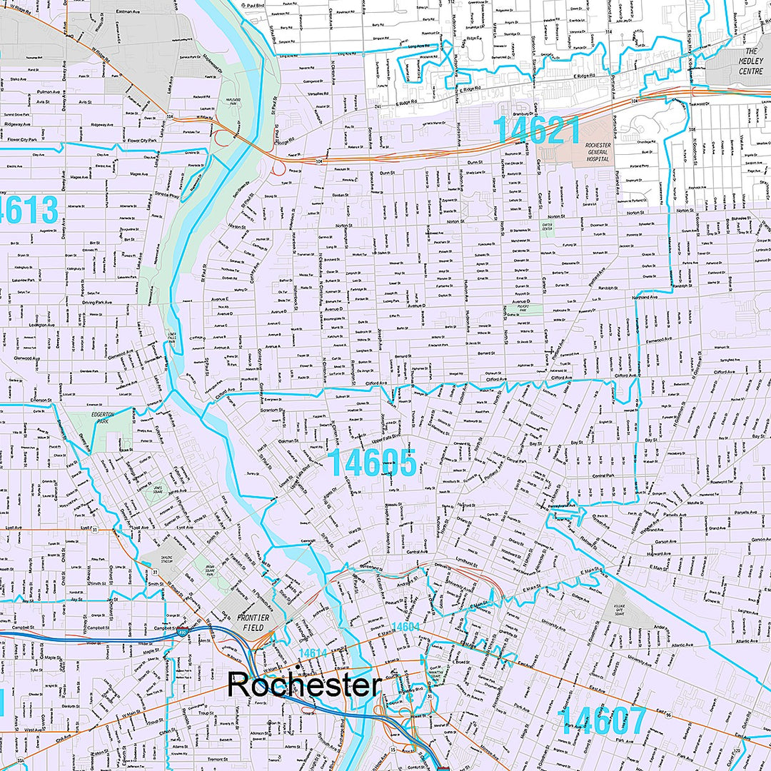 Premium Style Wall Map of Rochester NY