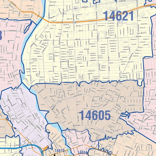 Colorcast Zip Code Style Wall Map of Rochester, NY – American Map Store