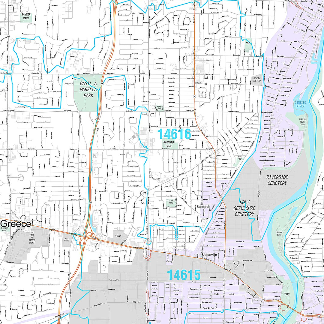 Premium Style Wall Map of Rochester NY