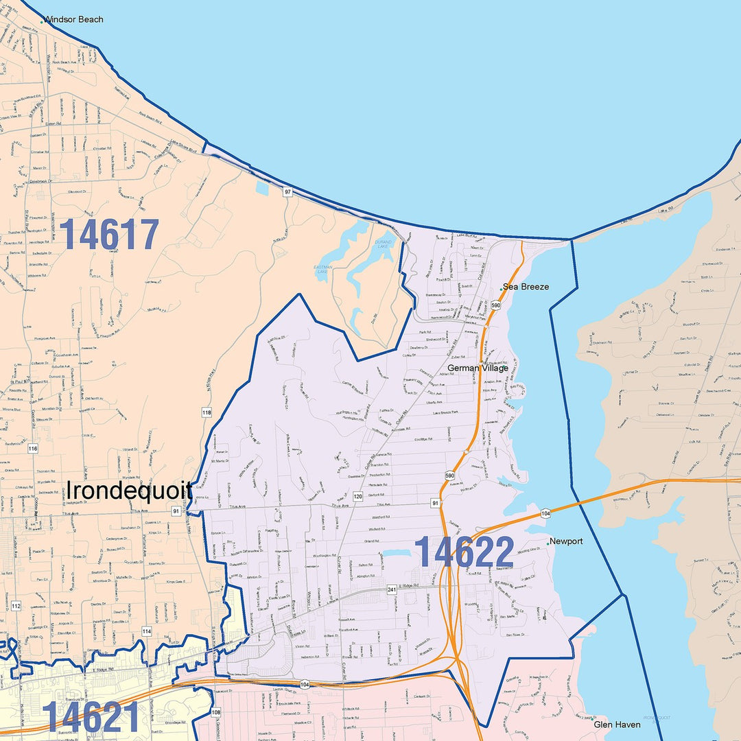 Colorcast Zip Code Style Wall Map of Rochester, NY – American Map Store