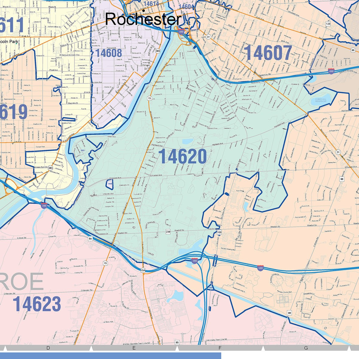 Colorcast Zip Code Style Wall Map of Rochester, NY – American Map