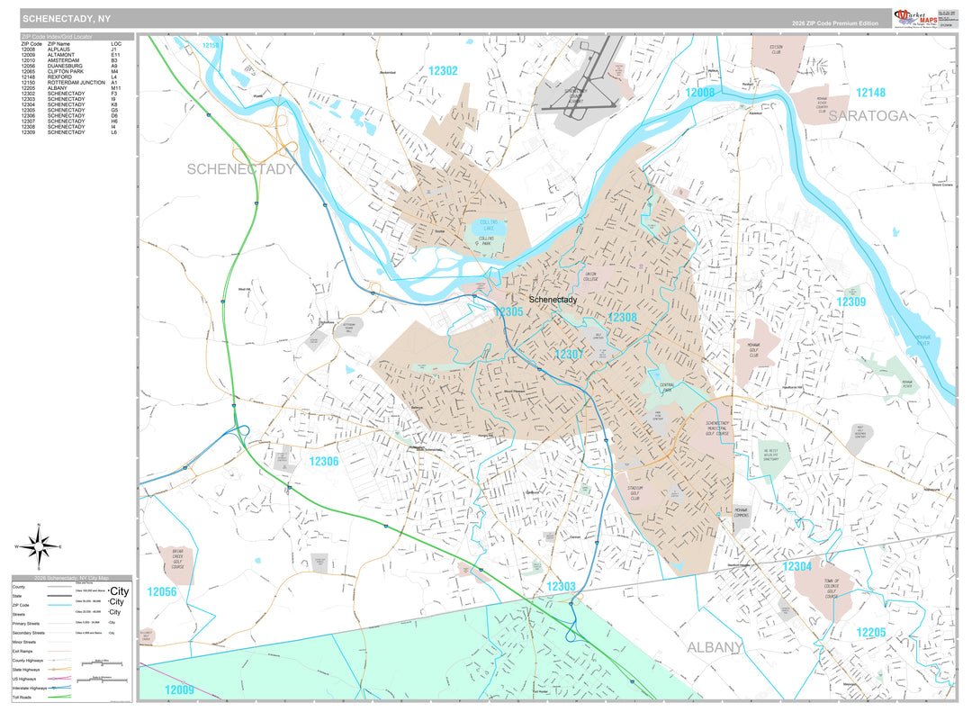 Premium Style Wall Map of Schenectady, NY