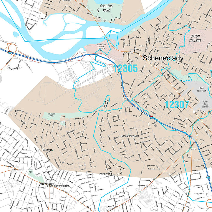 Premium Style Wall Map of Schenectady, NY