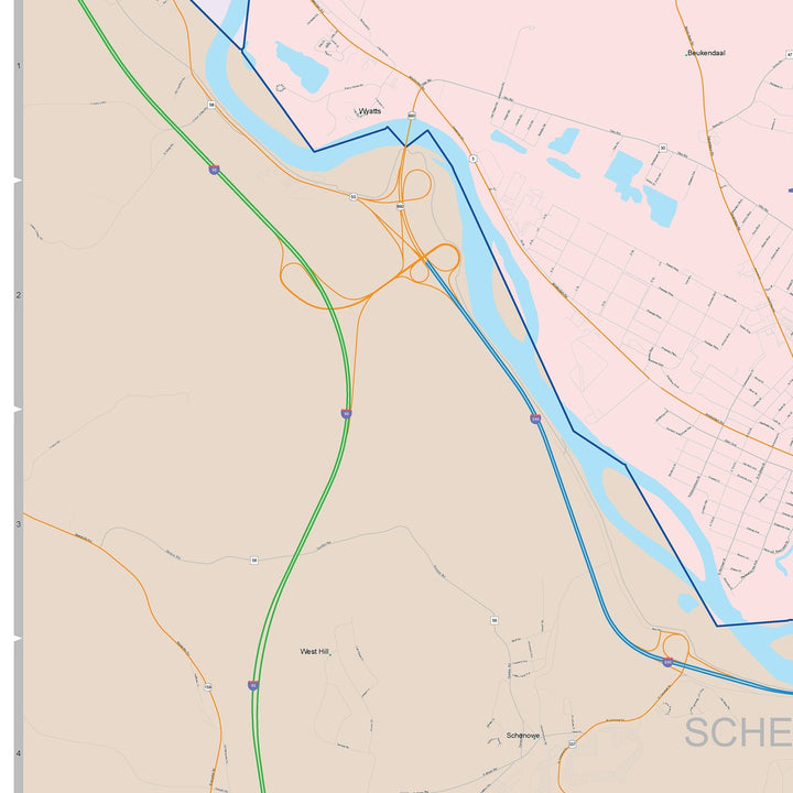 Color Cast Zip Code Style Wall Map of Schenectady, NY