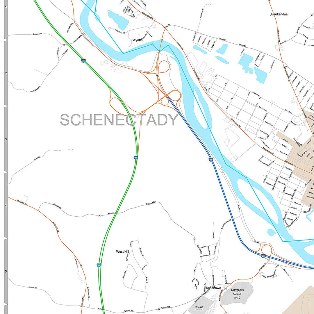 Premium Style Wall Map of Schenectady, NY