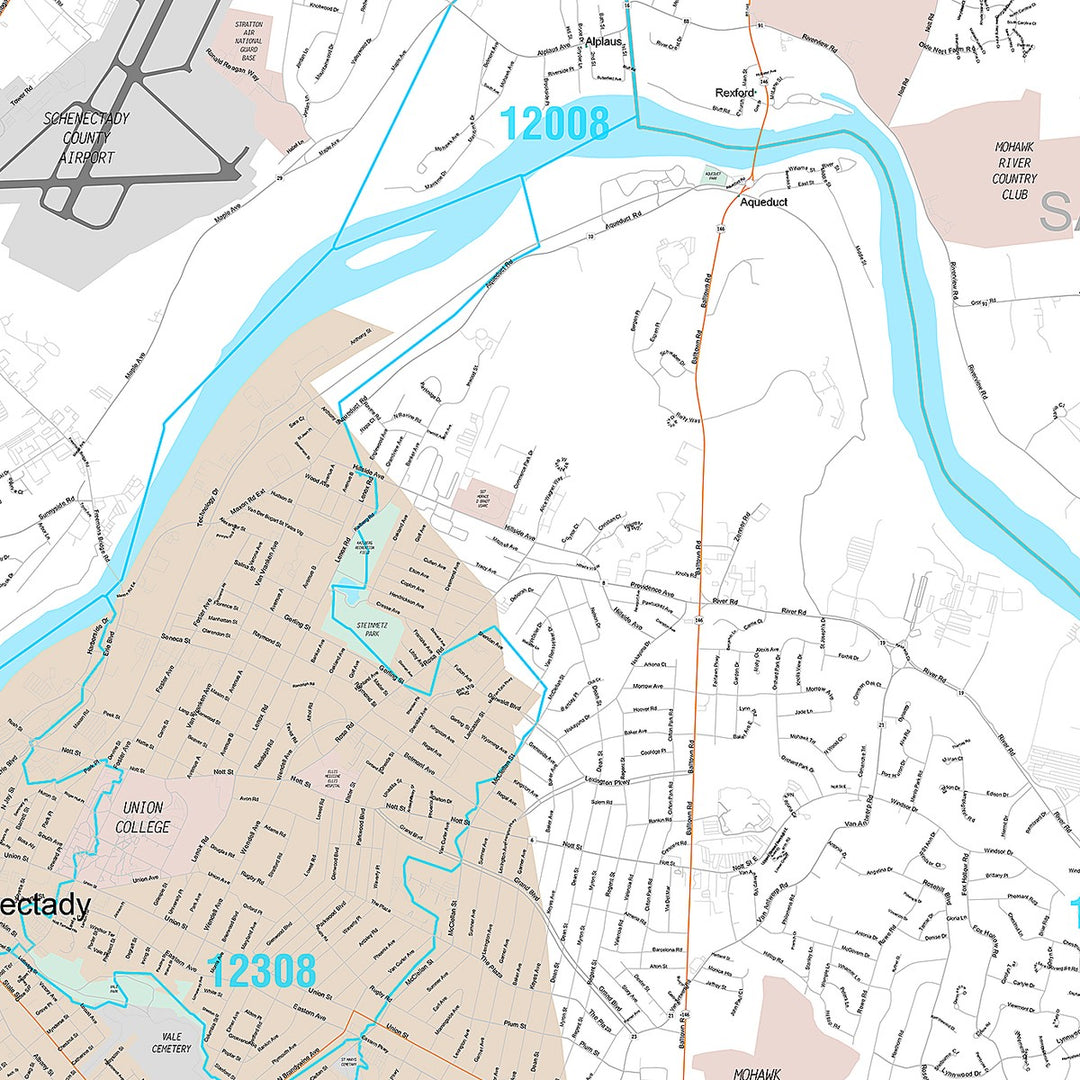 Premium Style Wall Map of Schenectady, NY