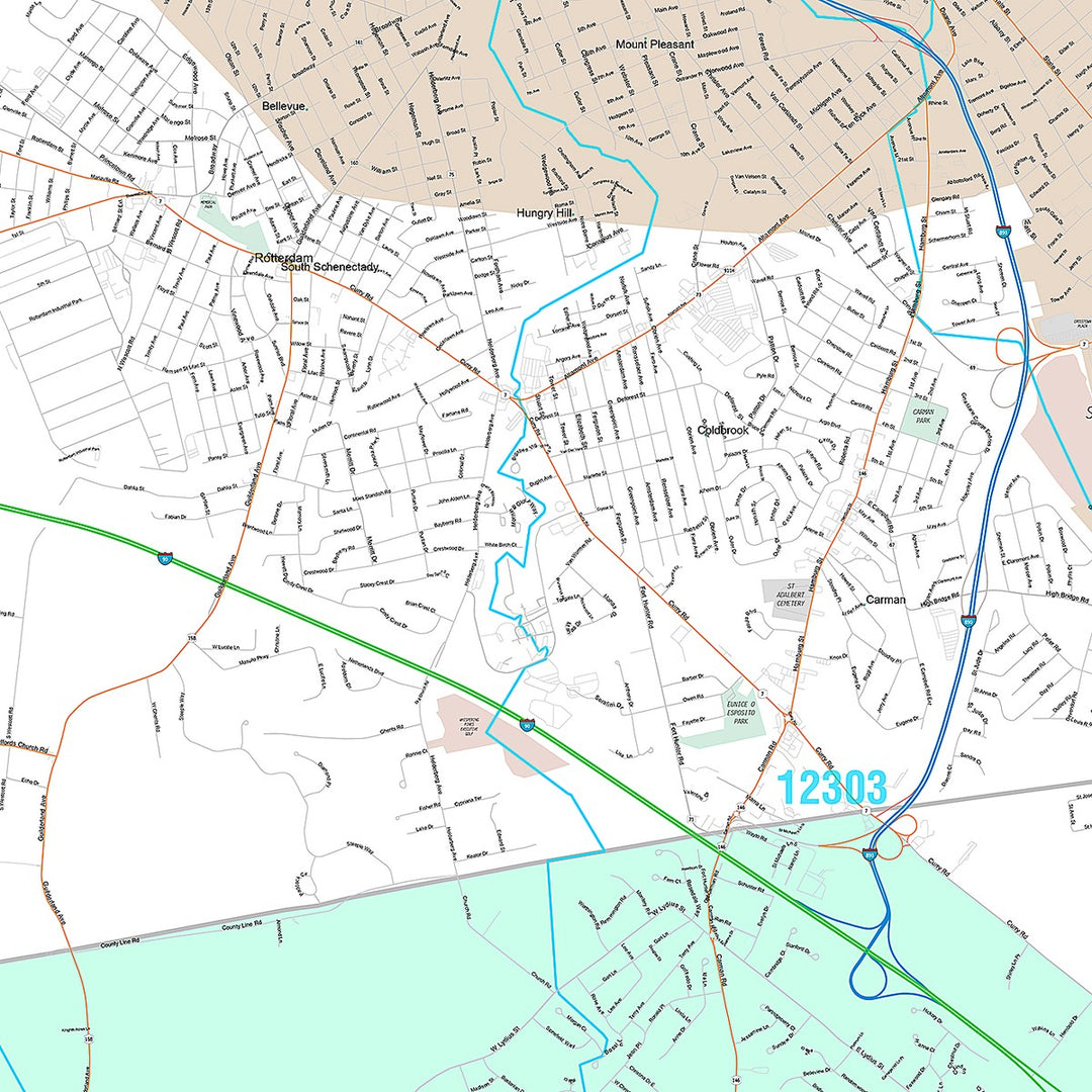 Premium Style Wall Map of Schenectady, NY