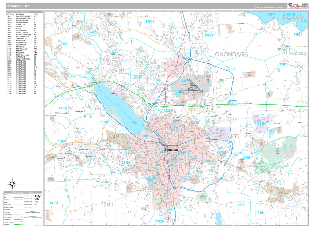 Premium Style Wall Map of Syracuse, NY