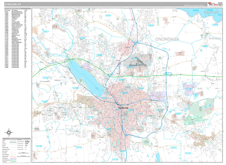 Premium Style Wall Map of Syracuse, NY