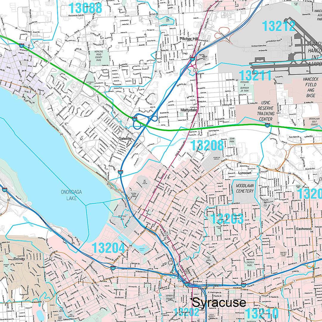Premium Style Wall Map of Syracuse, NY