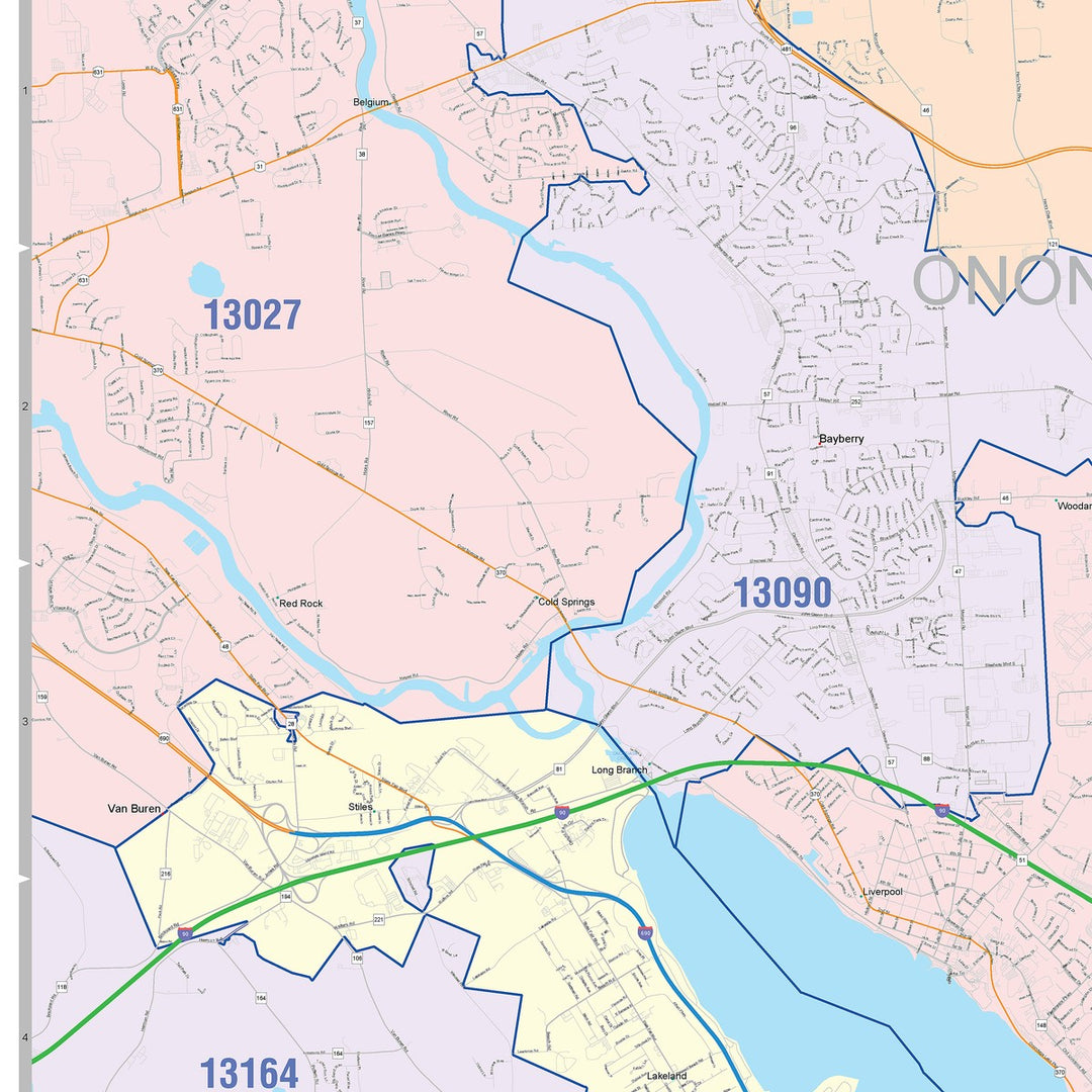 Color Cast Zip Code Style Wall Map of Syracuse, NY