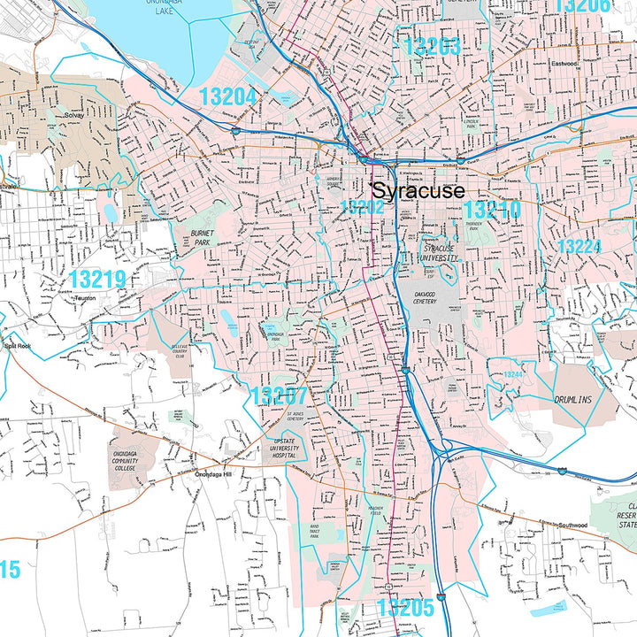 Premium Style Wall Map of Syracuse, NY