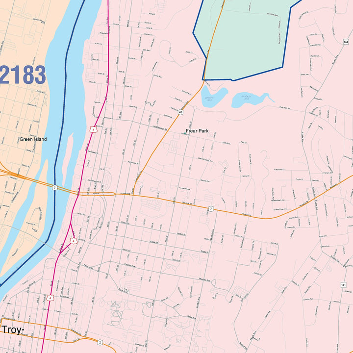 Color Cast Zip Code Style Wall Map of Troy, NY