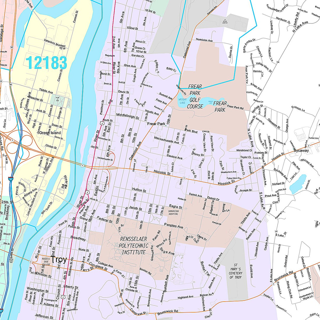 Premium Style Wall Map of Troy, NY
