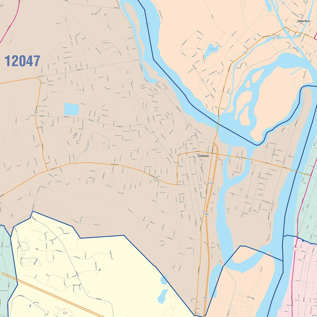 Color Cast Zip Code Style Wall Map of Troy, NY