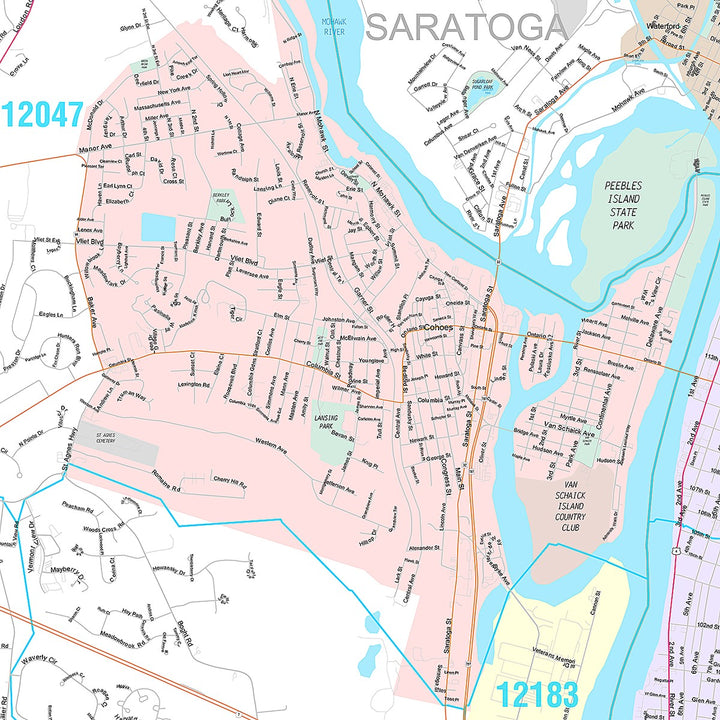 Premium Style Wall Map of Troy, NY