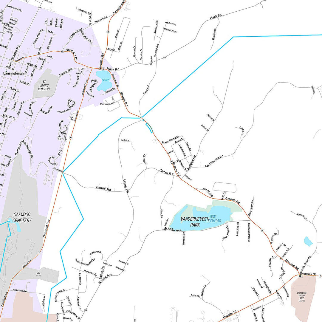 Premium Style Wall Map of Troy, NY