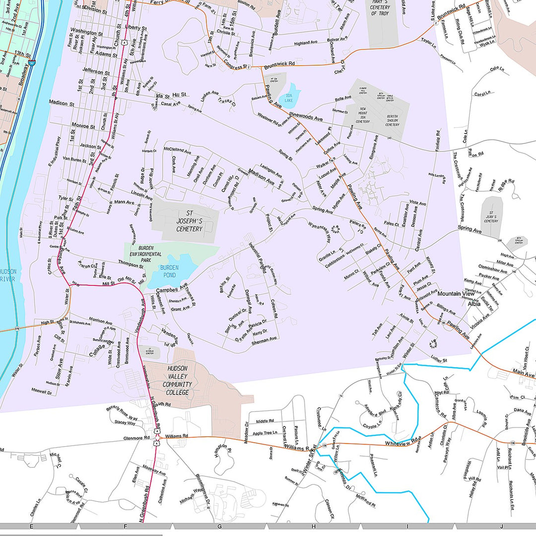 Premium Style Wall Map of Troy, NY