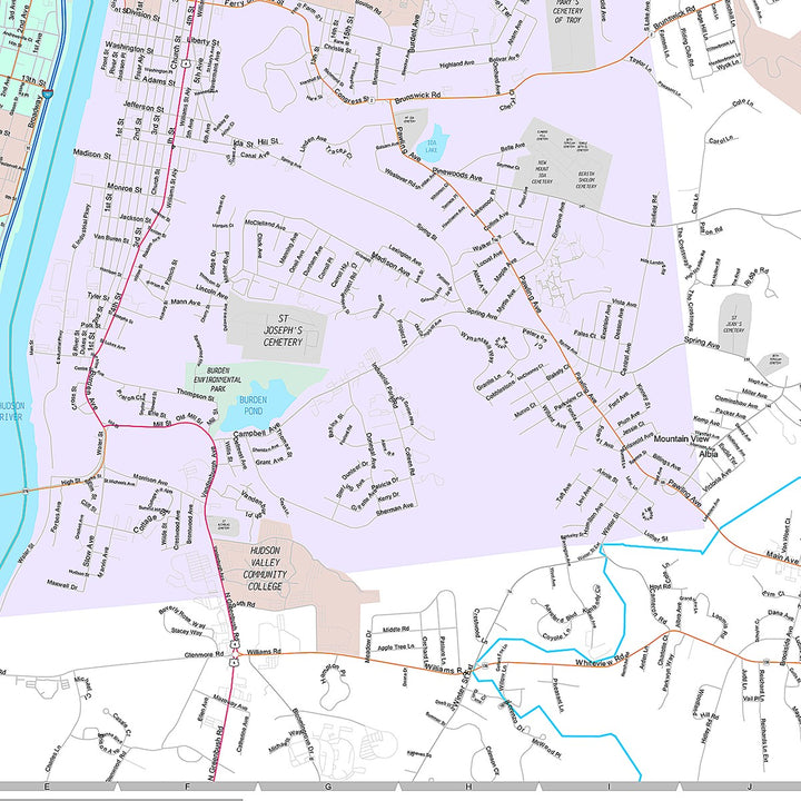 Premium Style Wall Map of Troy, NY