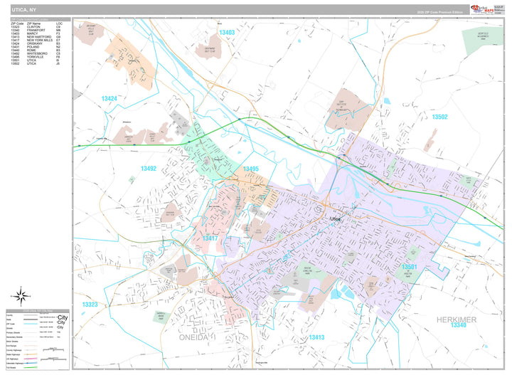 Premium Style Wall Map of Utica, NY
