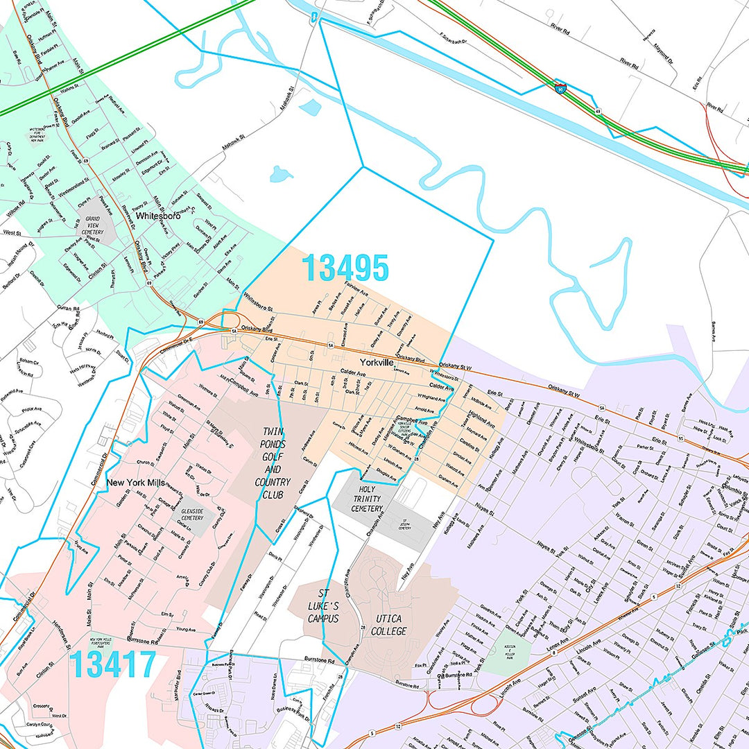 Premium Style Wall Map of Utica, NY